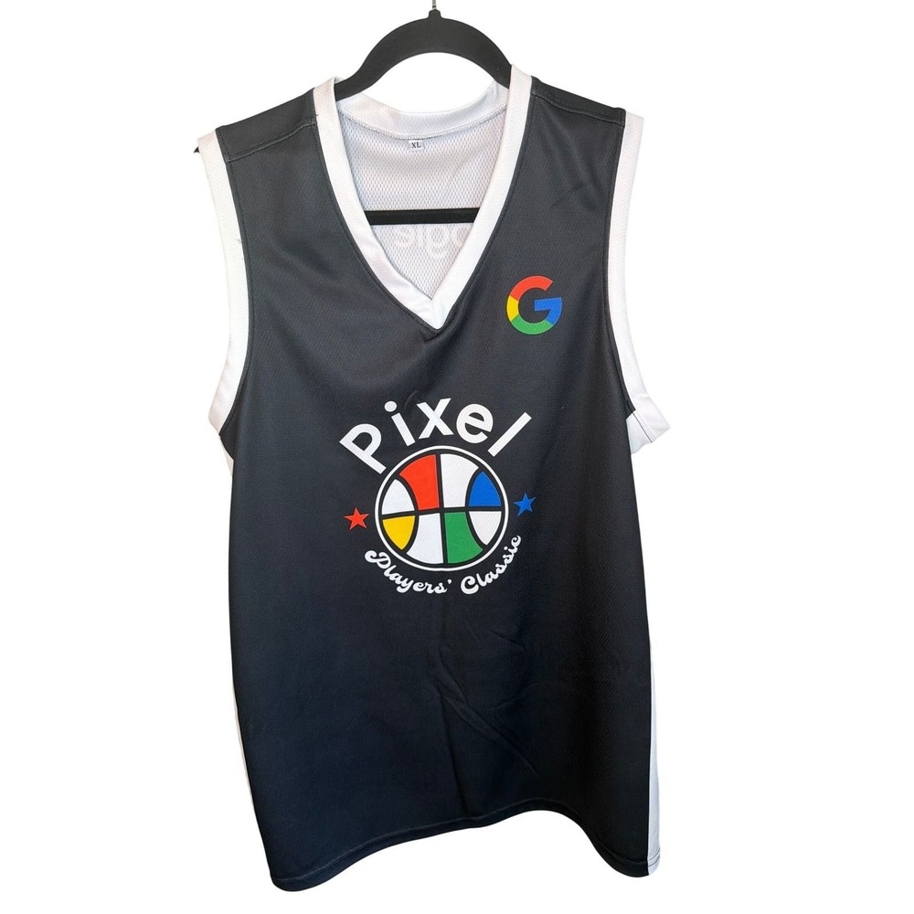 Google Pixel Players Classic Basketball Jersey Black White Mesh Tech Swag XL